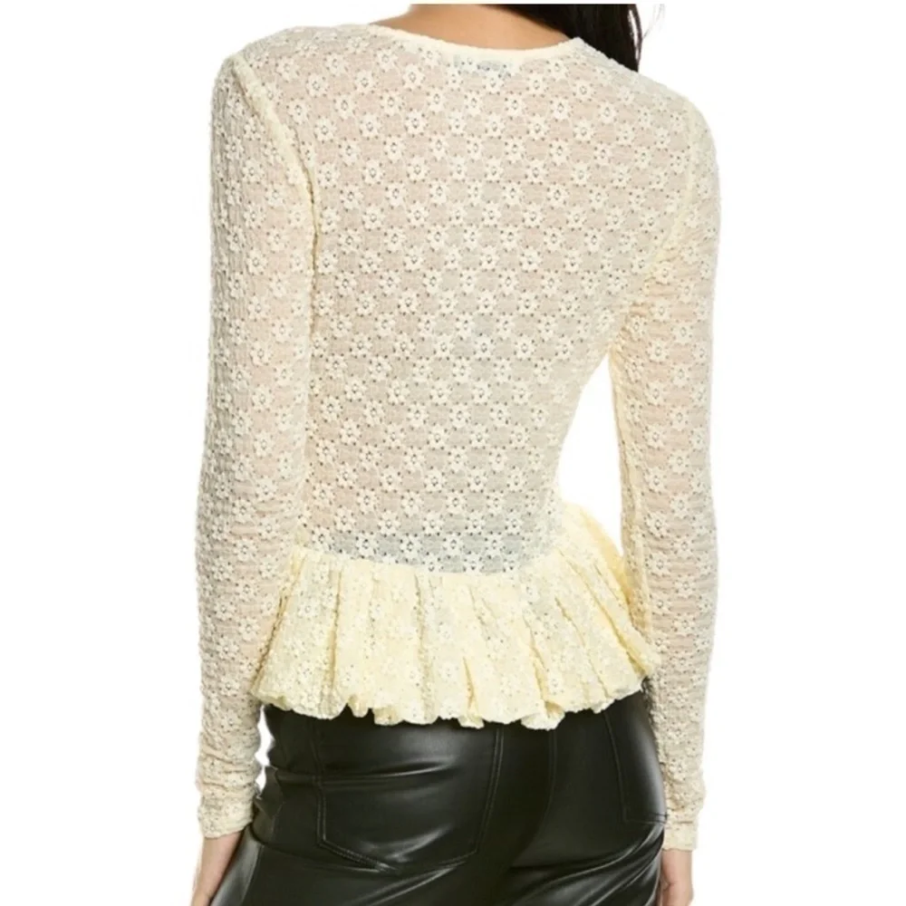 Rebecca Taylor Lace Peplum Top Size Large L cream ivory